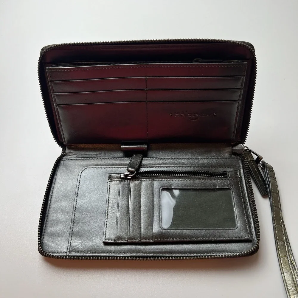HALOGEN Crocodile Embossed Wallet/Wristlet Bronze with  Snap Off Coin Purse
